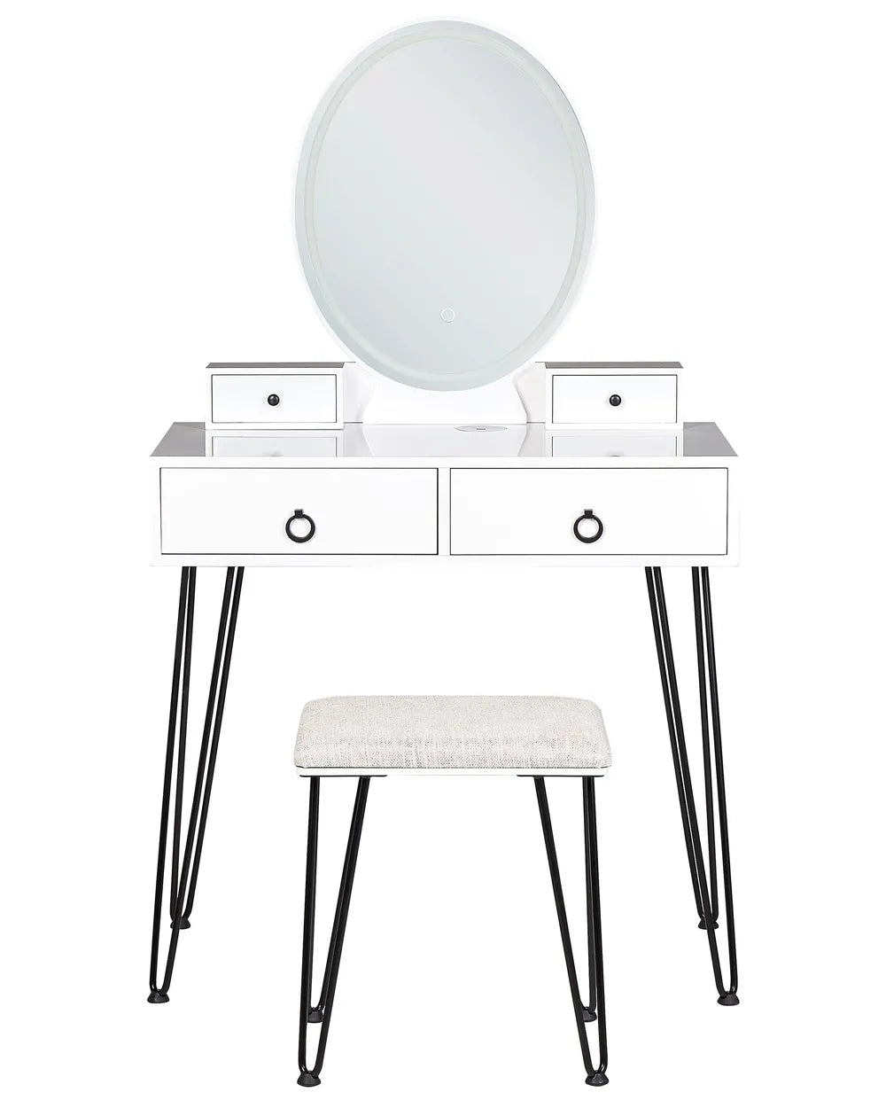 Dressing Table with Mirror and Stool White Veloura
