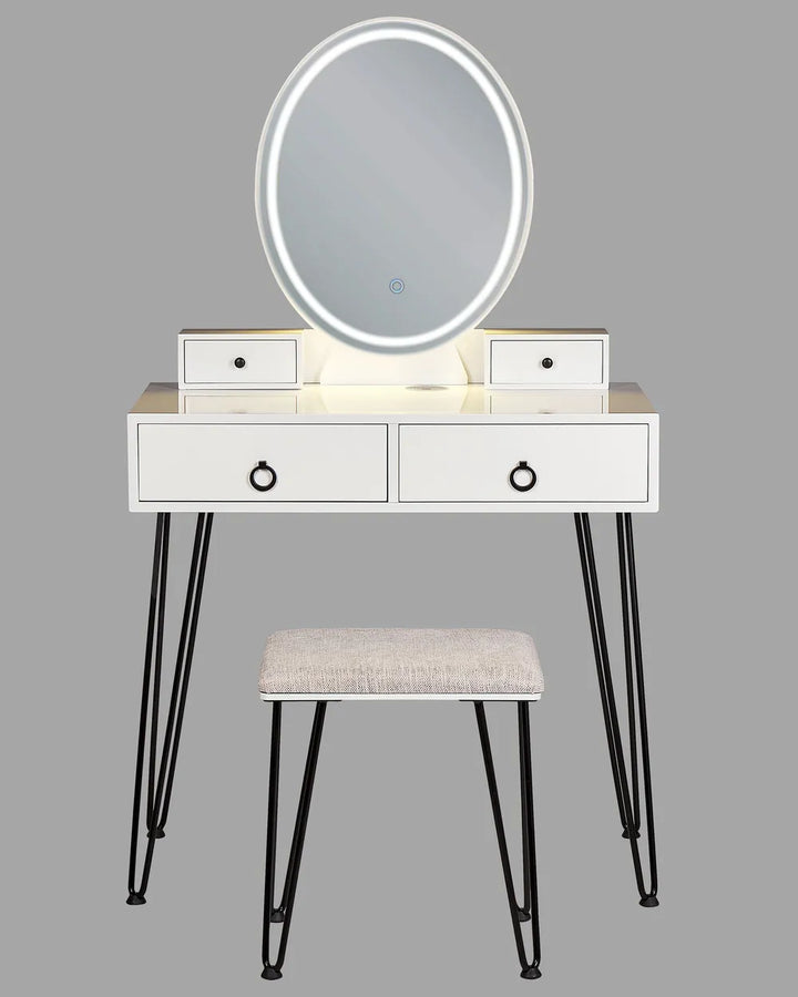 Dressing Table with Mirror and Stool White Veloura