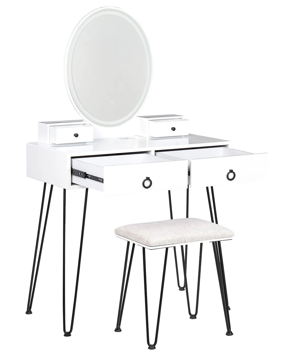 Dressing Table with Mirror and Stool White Veloura