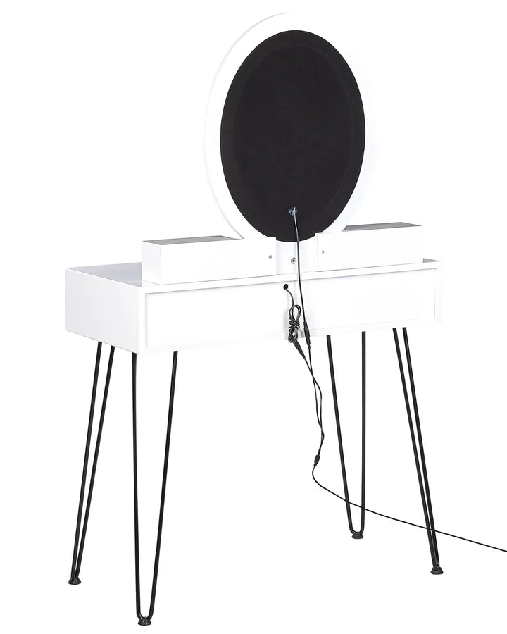 Dressing Table with Mirror and Stool White Veloura