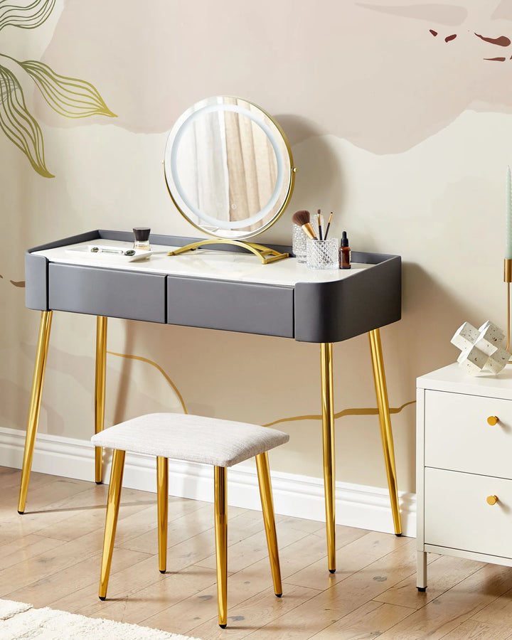 Dressing Table with Mirror and Stool Grey Novara