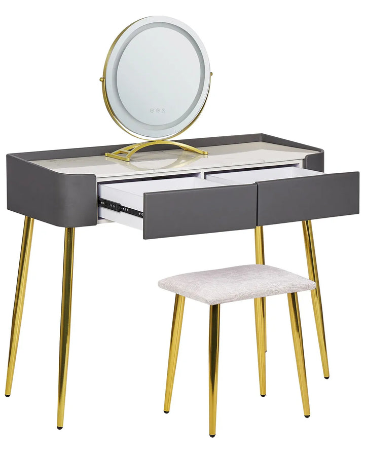 Dressing Table with Mirror and Stool Grey Novara