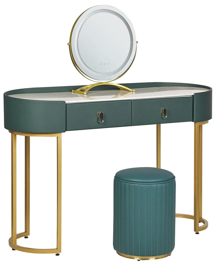 Dressing Table with Mirror and Stool Dark Green Emerelle