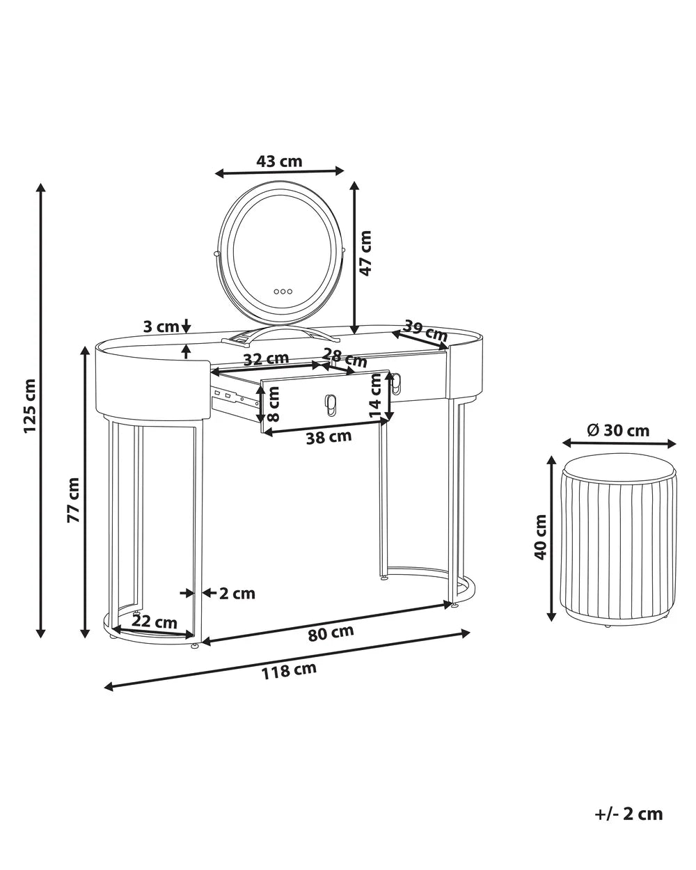 Dressing Table with Mirror and Stool Dark Green Emerelle