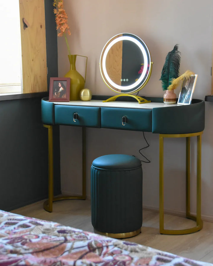 Dressing Table with Mirror and Stool Dark Green Emerelle