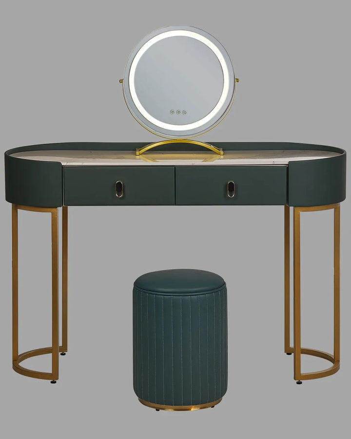 Dressing Table with Mirror and Stool Dark Green Emerelle