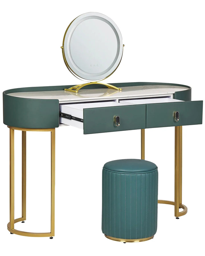 Dressing Table with Mirror and Stool Dark Green Emerelle