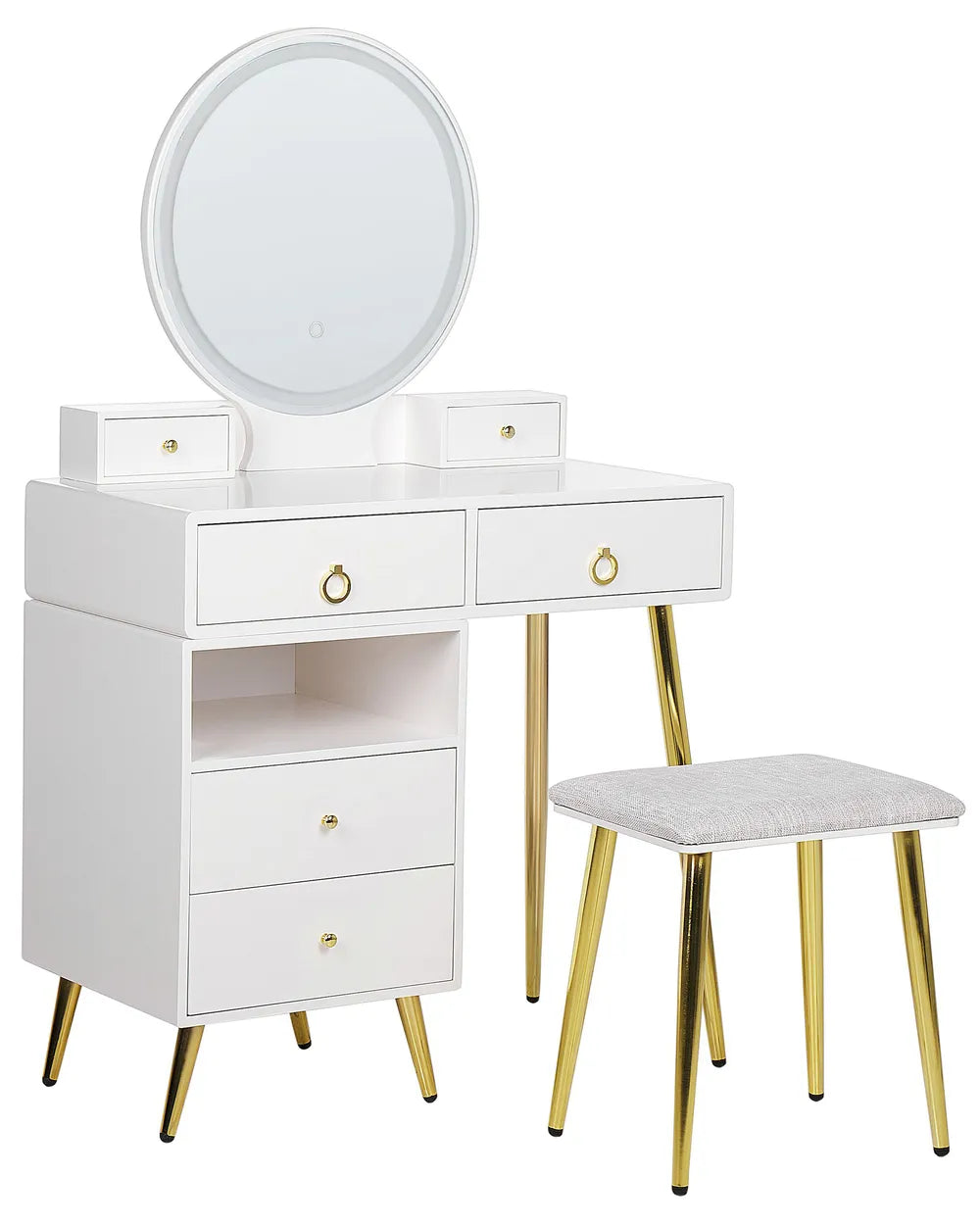 Dressing Table with Mirror and Stool White Fendra