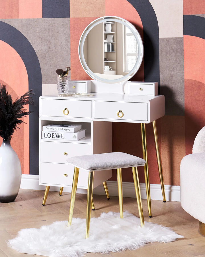 Dressing Table with Mirror and Stool White Fendra