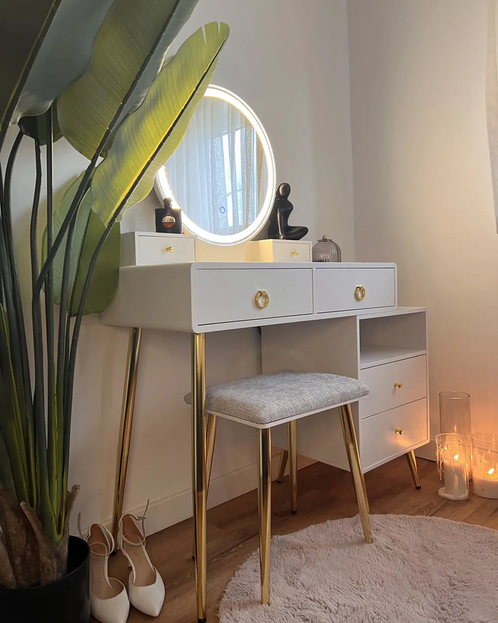 Dressing Table with Mirror and Stool White Fendra