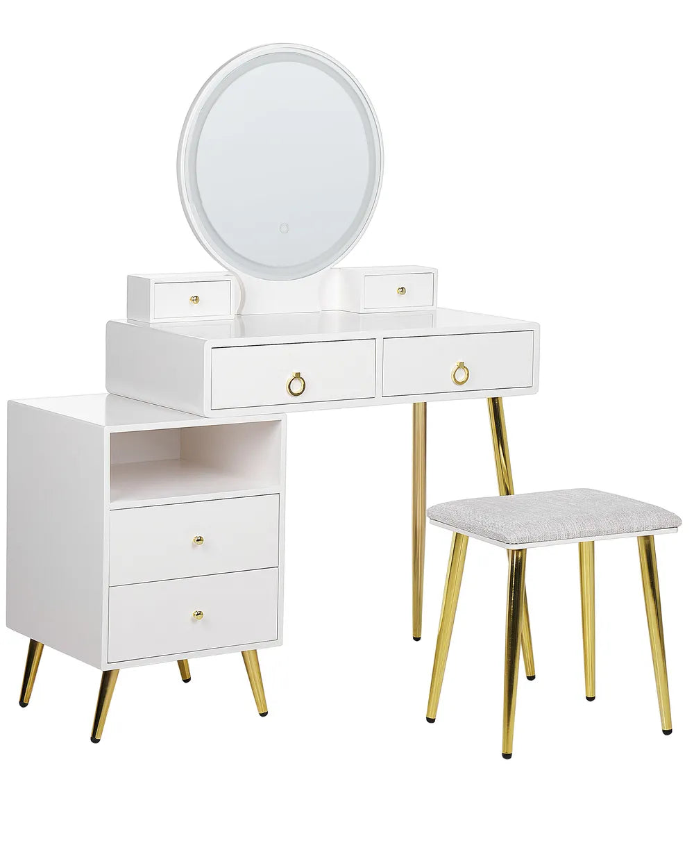 Dressing Table with Mirror and Stool White Fendra