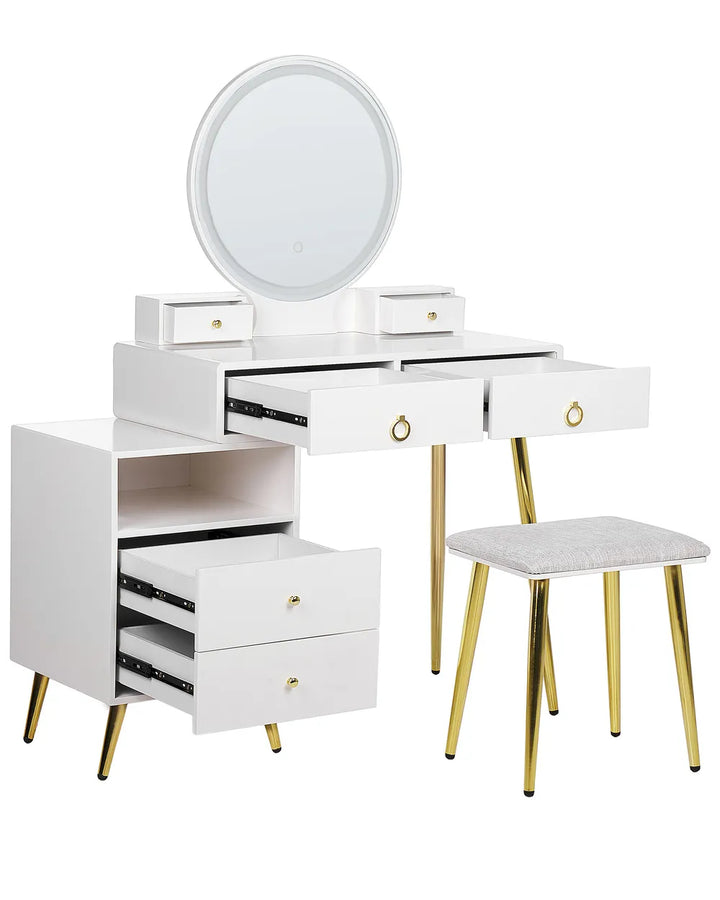 Dressing Table with Mirror and Stool White Fendra