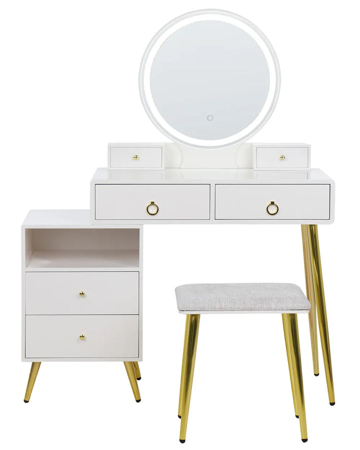 Dressing Table with Mirror and Stool White Fendra