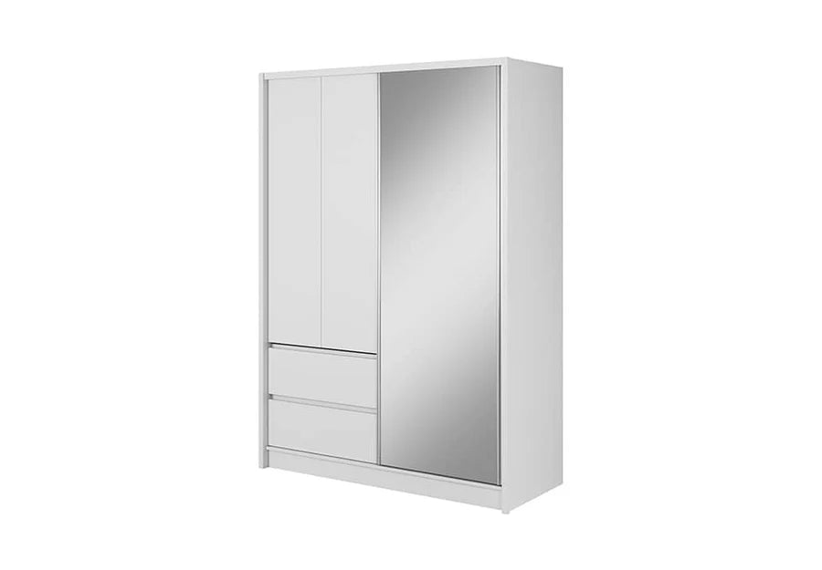 Sara Mirrored Wardrobe 150cm with Drawers in White