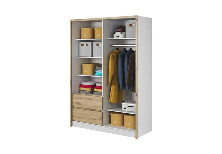 Sara Mirrored Wardrobe 154cm with Drawers in White