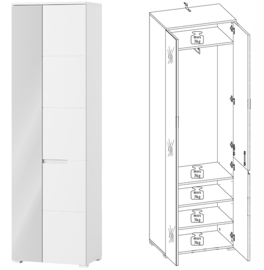 White cabinet with a glass door on a white background