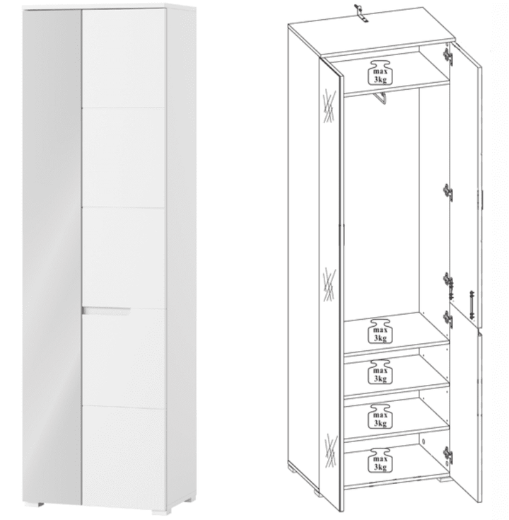 White cabinet with a glass door on a white background