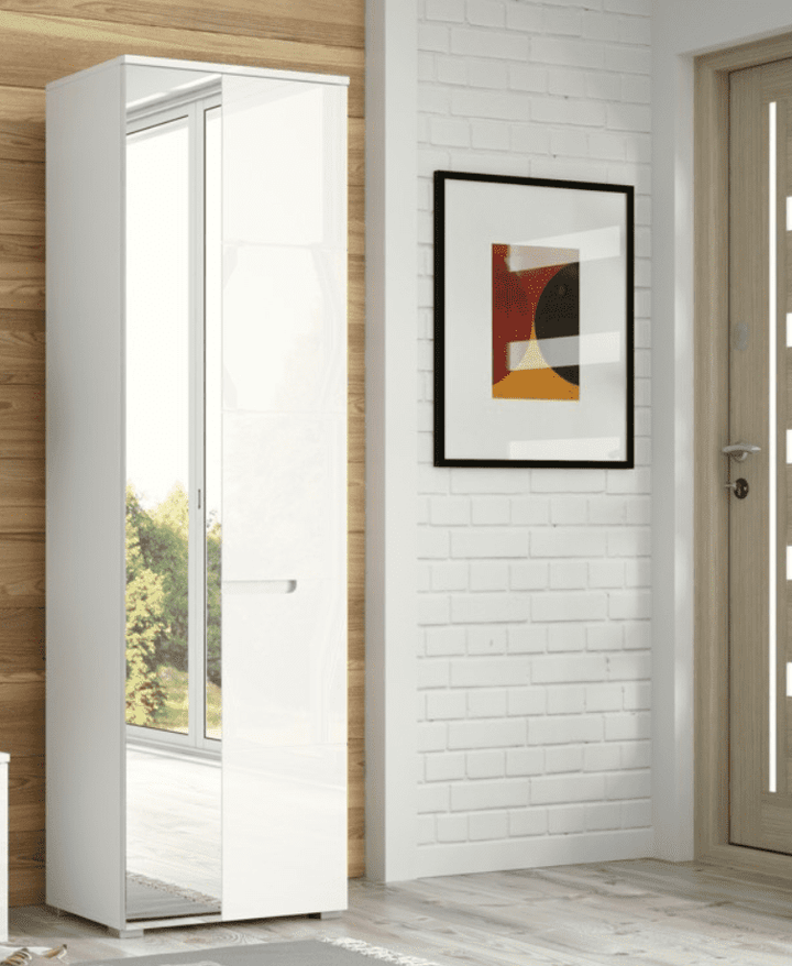 Edom White High Gloss Slim One-Side Mirror Wardrobe