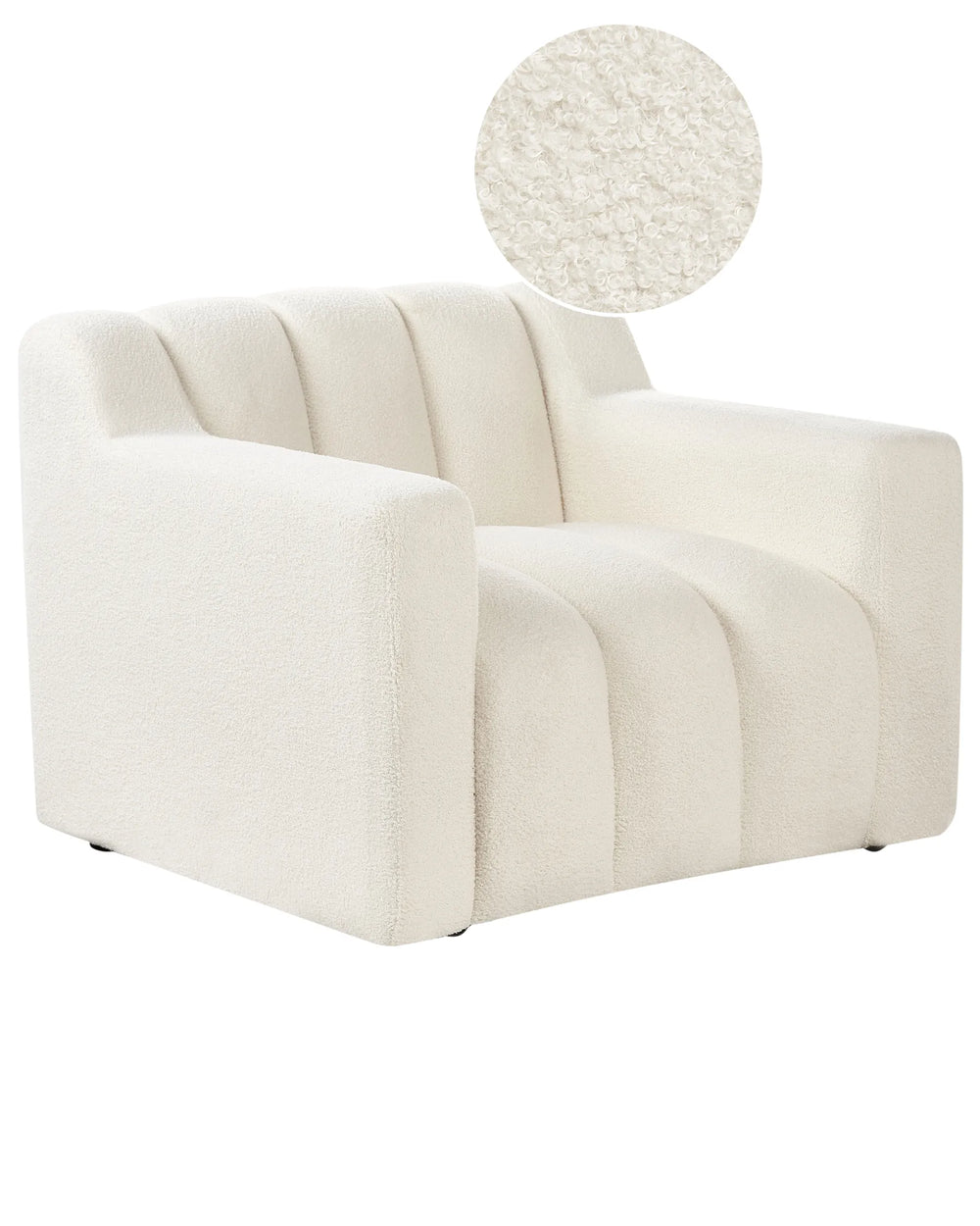 White armchair with a close-up of the fabric texture on a white background