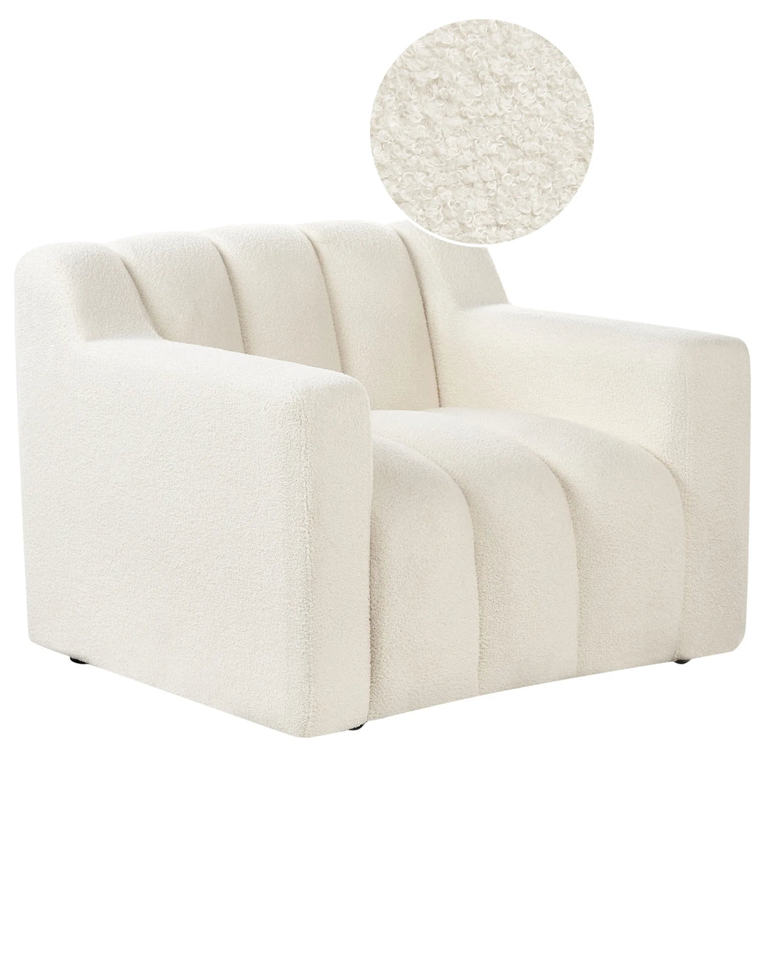 White armchair with a close-up of the fabric texture on a white background