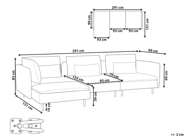 Modular Corner Sofa 3 Seater Fabric Light Grey Right Hand Nyhan