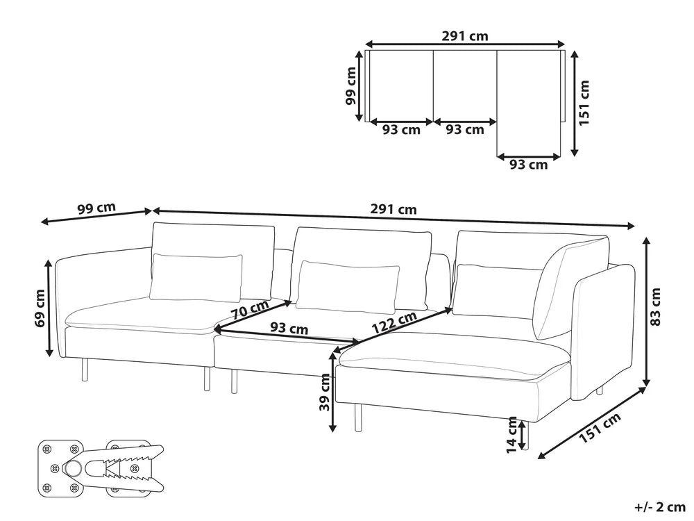 Modular Corner Sofa 3 Seater Fabric Light Grey Left Hand Nyhan
