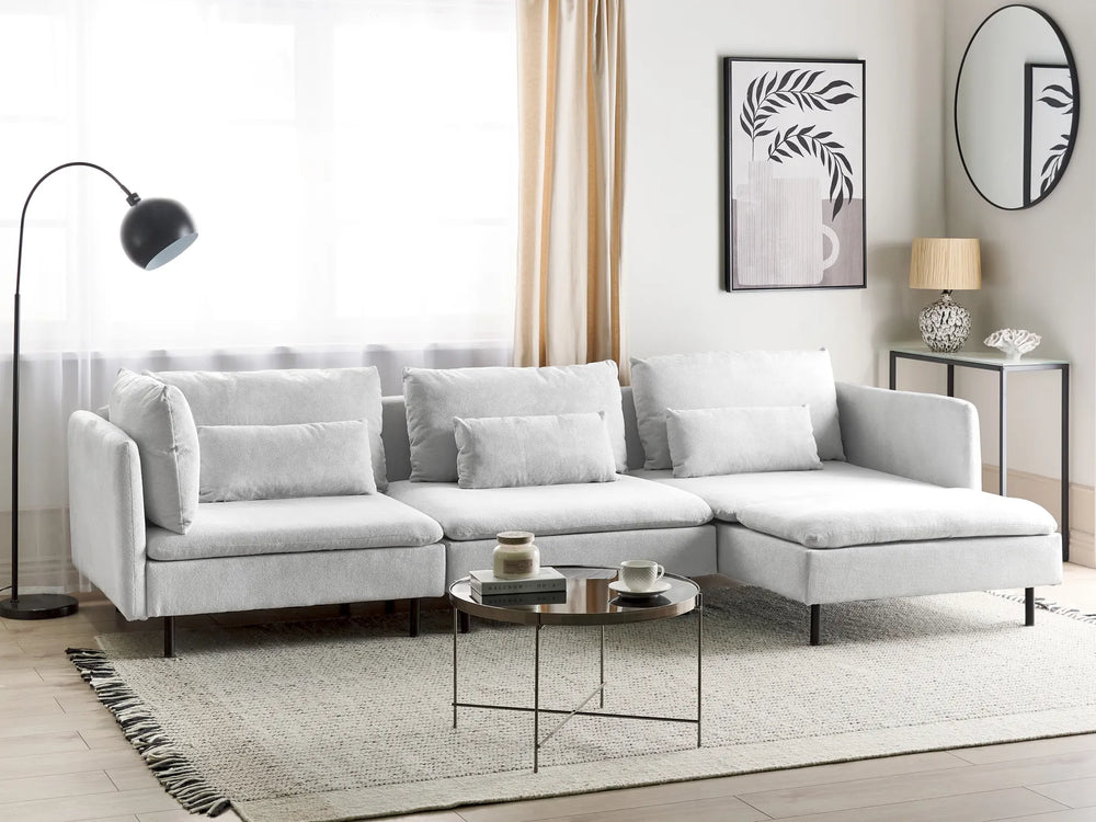 Modular Corner Sofa 3 Seater EGERIS Fabric Light Grey Left Hand