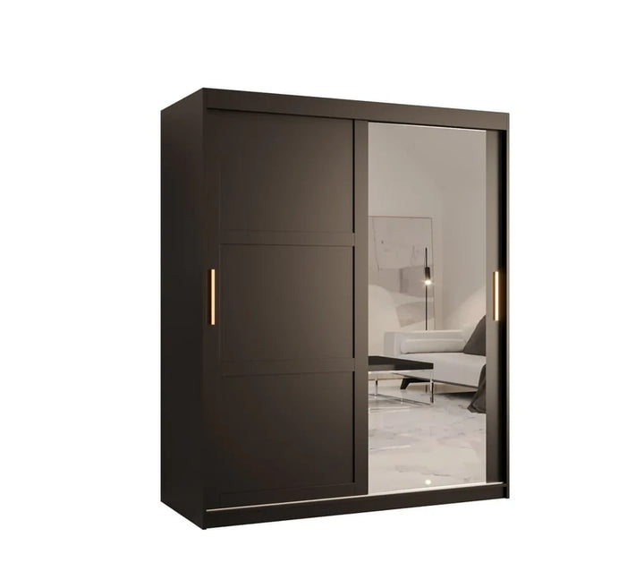 Ramiro II Contemporary 2 Sliding Door Wardrobe 5 Shelves 2 Rails Black Matt