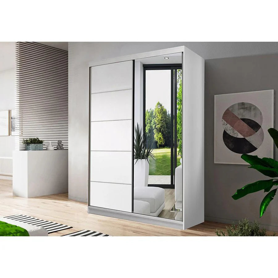 Neomi Elegant 5 White Sliding Door Wardrobe with Mirrored Doors