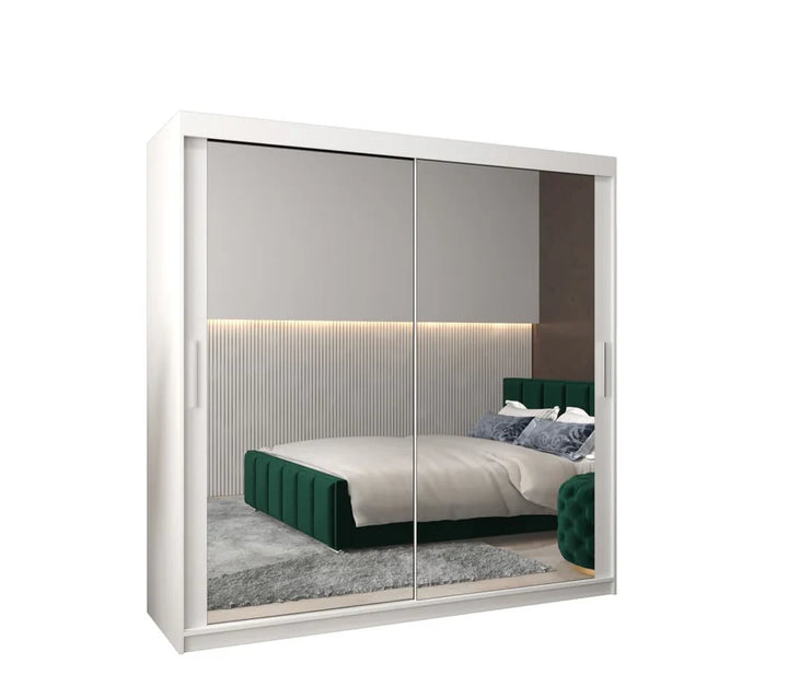 Tokyo 03 Contemporary Mirrored 2 Sliding Door Wardrobe 9 Shelves 2 Rails White Matt