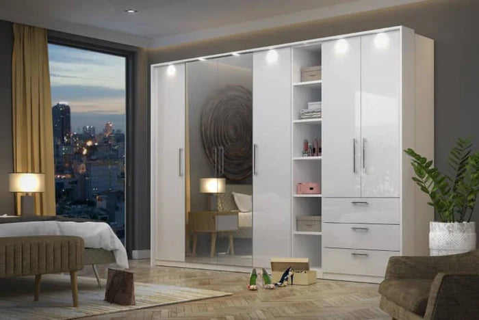 Optima 17 Hinged Wardrobe - Sleek White Gloss Finish with Spacious Storage