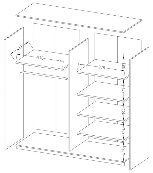 Beta Sliding Door Mirrored Wardrobe in Oak Monastery - Spacious Wardrobe with Shelves and Hanging Rail