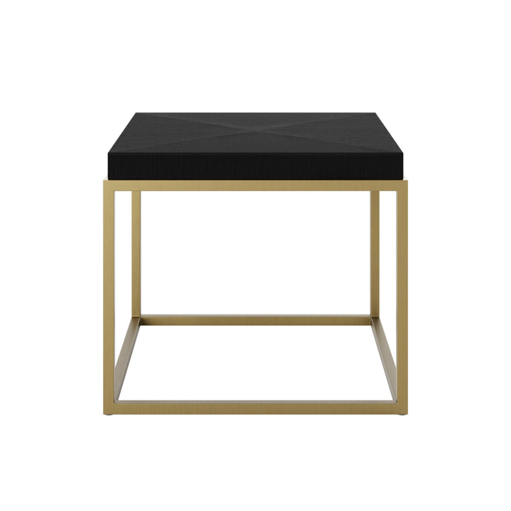 Small side table with black top and gold frame on a white background