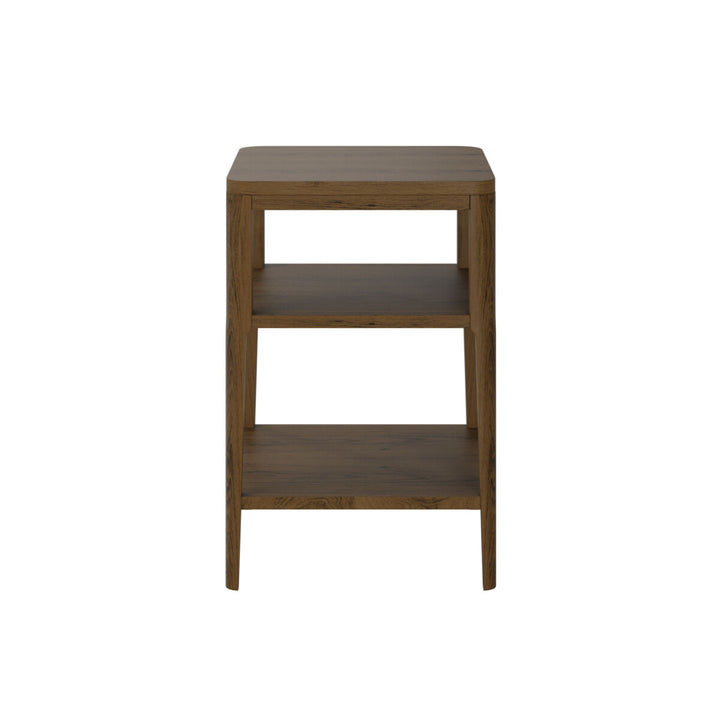 Wooden side table with two shelves on a white background
