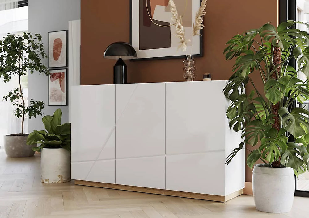 Sleek Futura Sideboard Cabinet in White Gloss & Oak Riviera