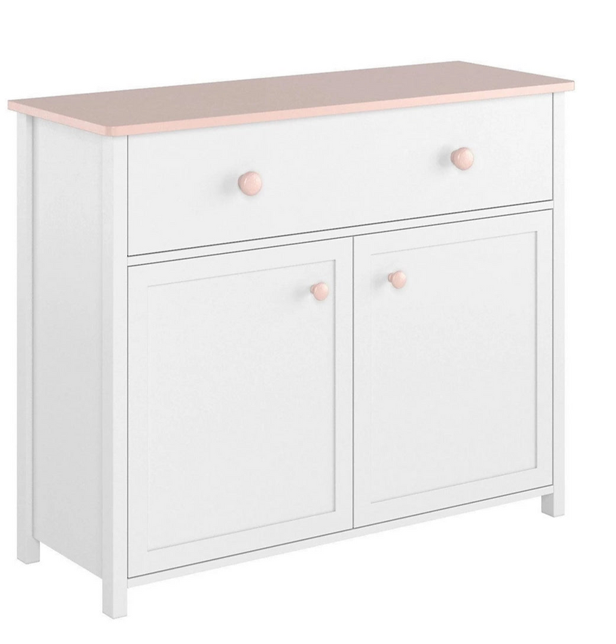 Versatile Luna Sideboard Cabinet in White Matt and Pink