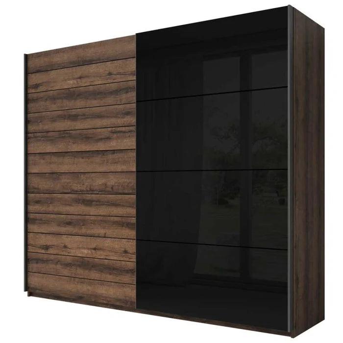 Elegant Galaxy Sliding Wardrobe - Contemporary Monastery Oak with Black Gloss