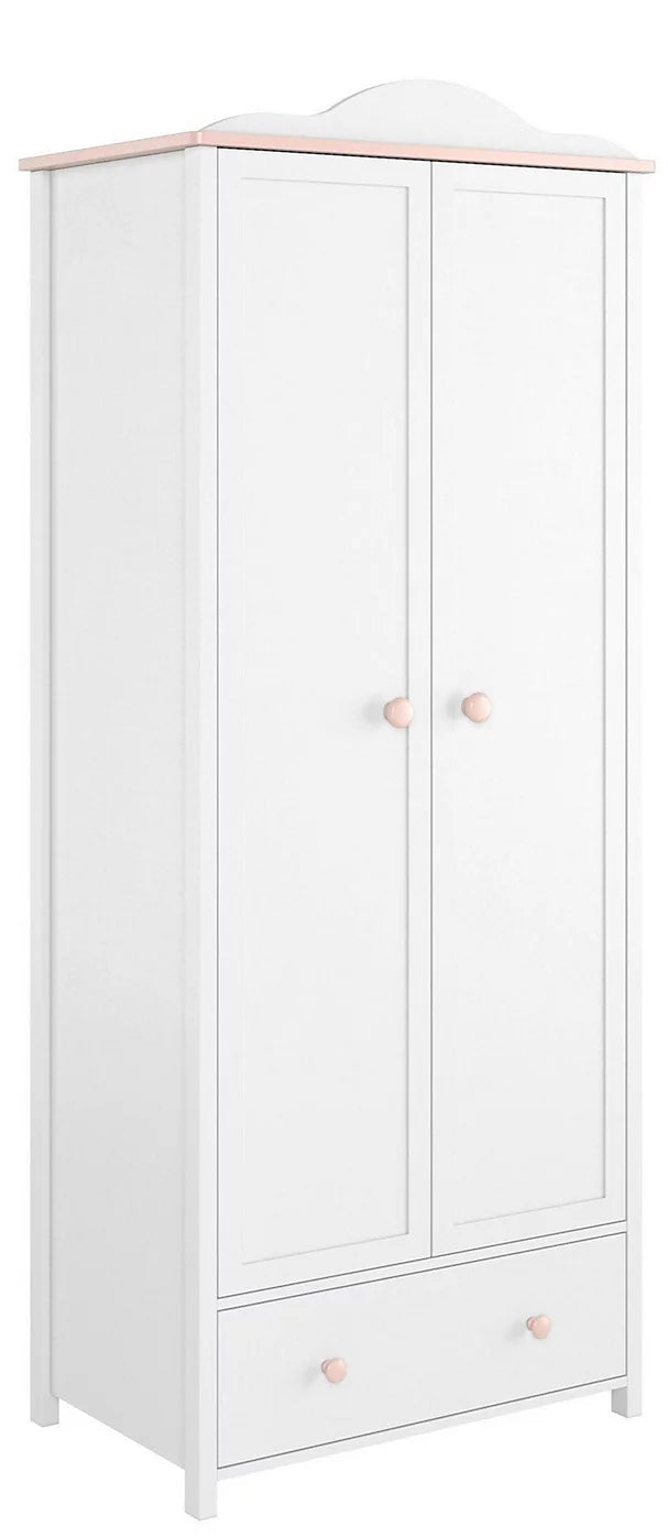 Luna Elegant Hinged Wardrobe in White Matt and Pink