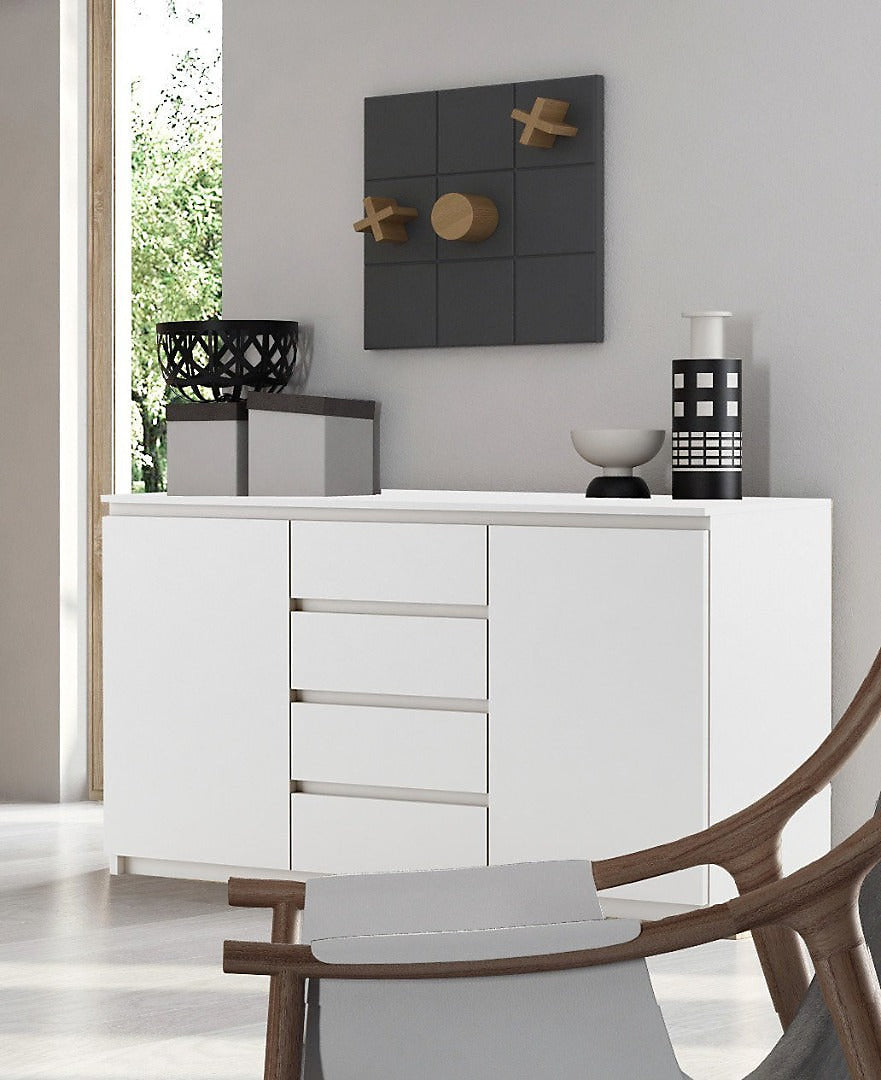 Idea 04 Contemporary Sideboard Cabinet 4 Drawers 2 Doors 2 Shelves White