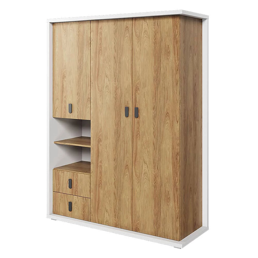 Massi Spacious Hinged Wardrobe in Natural Hickory & Alpine White