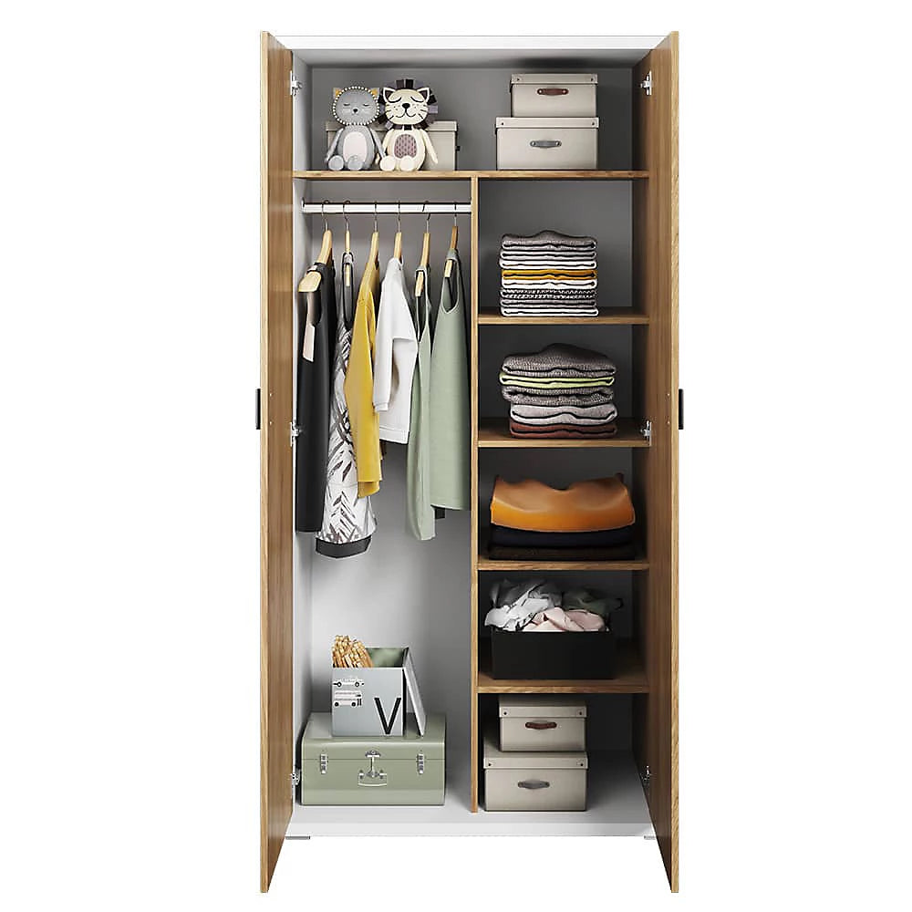 Massi Elegant Hinged Wardrobe in Natural Hickory & Alpine White