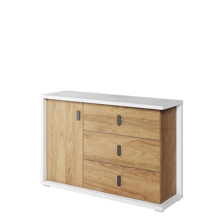 Massi Contemporary Sideboard Cabinet in Natural Hickory & Alpine White