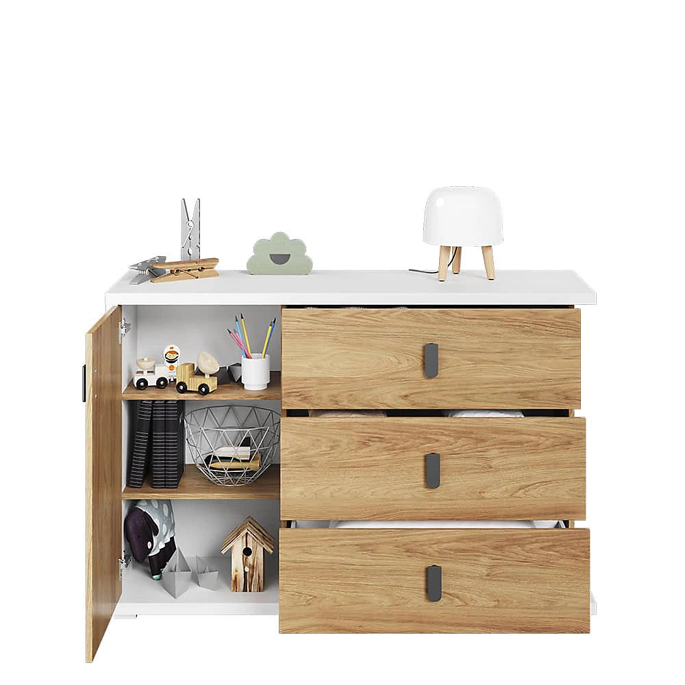 Massi Contemporary Sideboard Cabinet in Natural Hickory & Alpine White