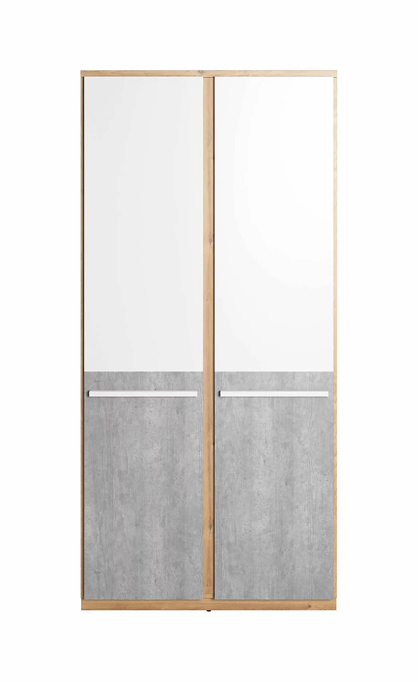 Plano PN-02 Stylish Wardrobe with Shelves in White Matt & Concrete