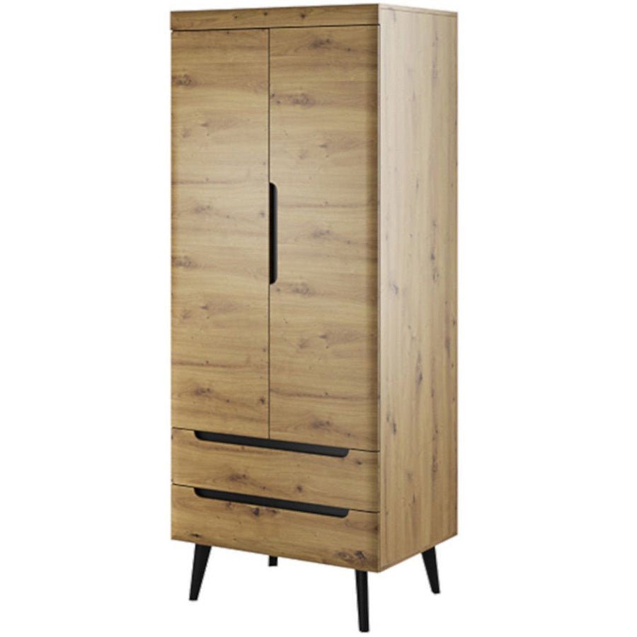 Nordi Stylish Hinged Wardrobe in Oak Artisan and Black