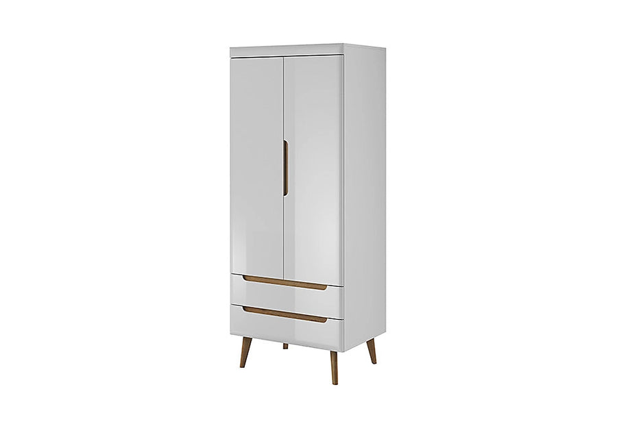 Nordi Elegant Hinged Wardrobe in White Gloss and Oak Riviera