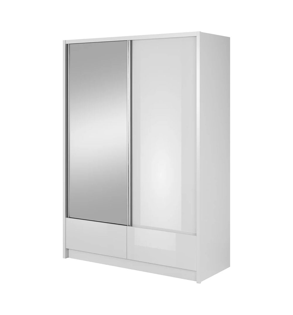 Aria I Mirrored Sliding Two Door Wardrobe 154cm in White Gloss