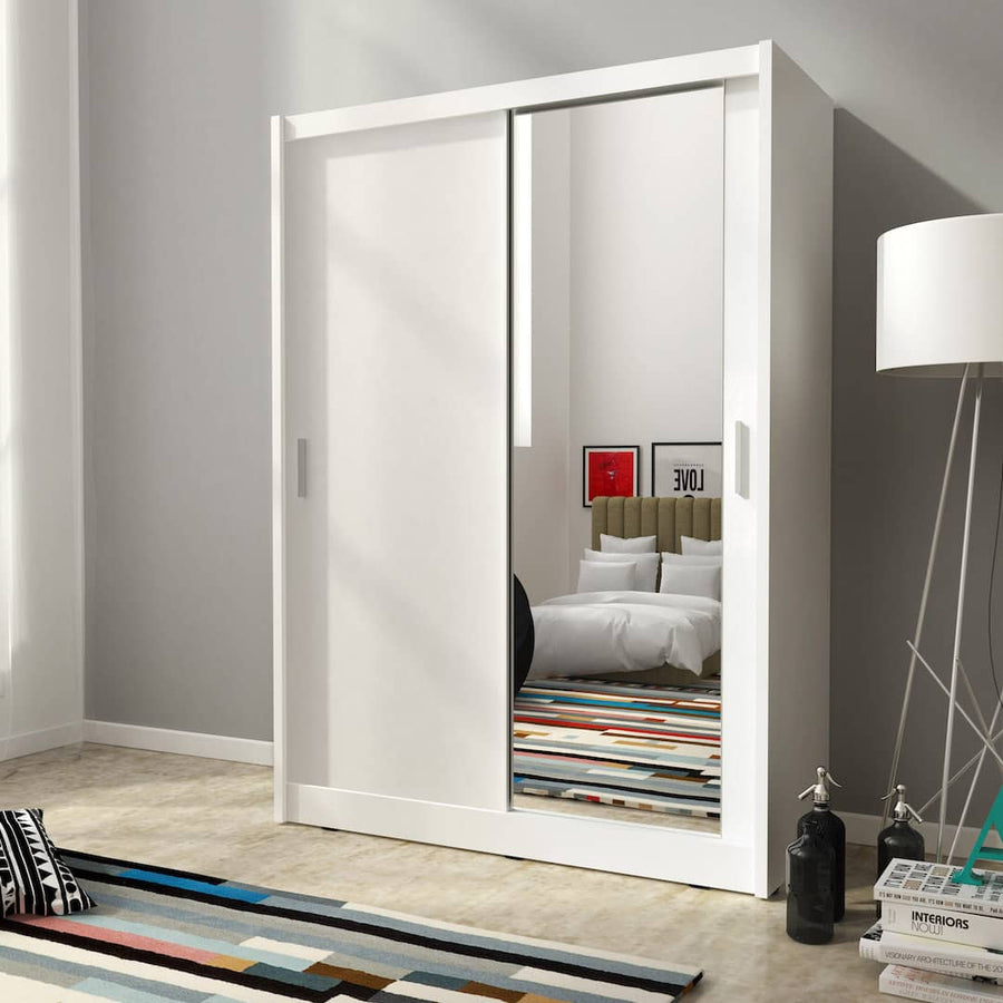 Maja Sliding Door Wardrobe with 1 Mirror 130cm in White