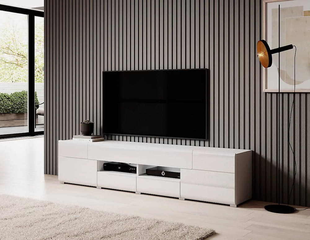 Toledo 40 Minimalist TV Cabinet 208cm - Pure White Gloss