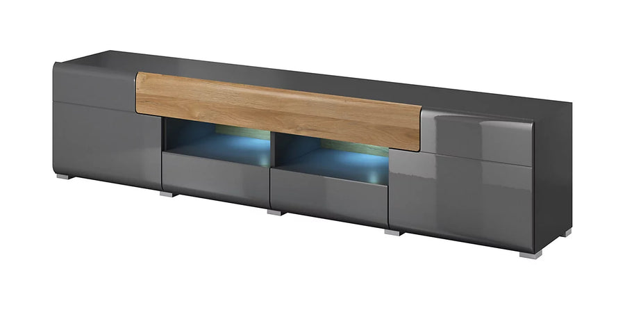 Toledo 40 Sophisticated TV Cabinet 208cm - Grey Gloss & San Remo Oak